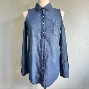 Highway Jeans | Women’s Long Sleeve Cold Shoulder Blue Denim Top Size Small NWT